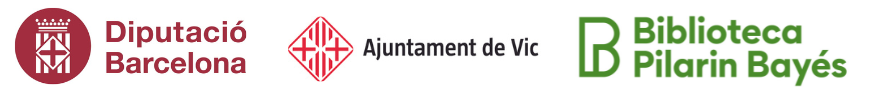 Logotips de Diputació de Barcelona, Ajuntament de Vic i Biblioteca Pilarin Bayés de Vic